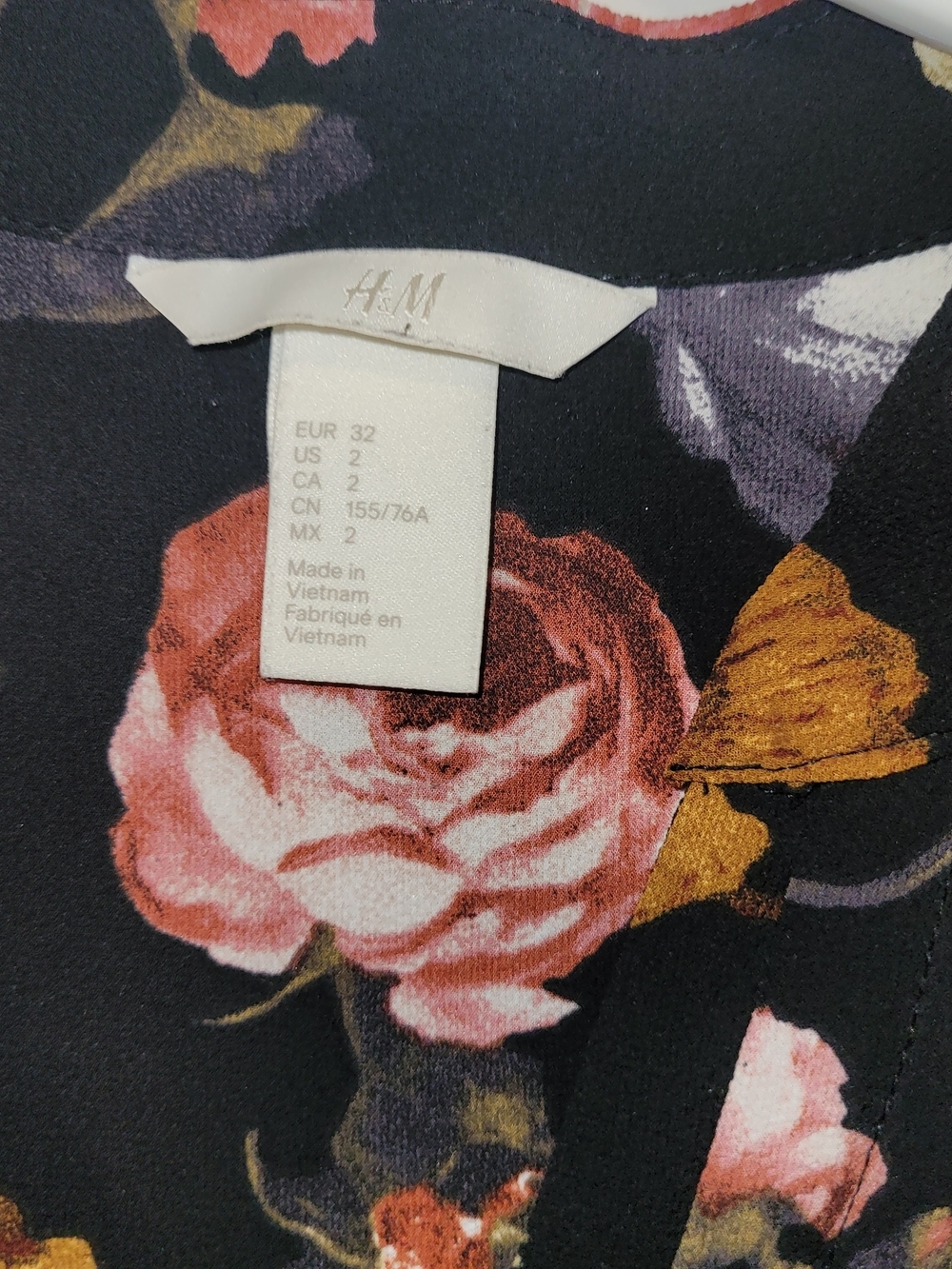 H&M Floral Tunic Dress Black Button Front Long Sleeve Pockets - Picture 6 of 8